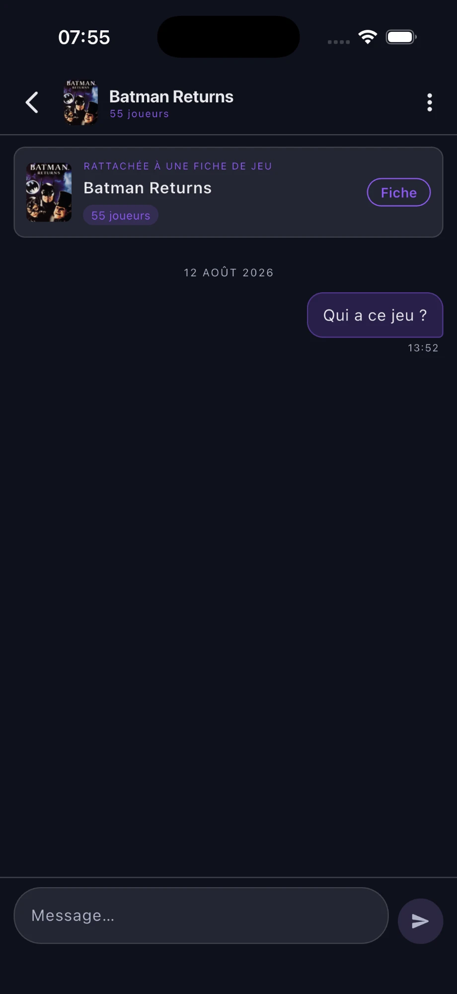 Salon de discussion rattaché à une fiche de jeu sur Qwargs