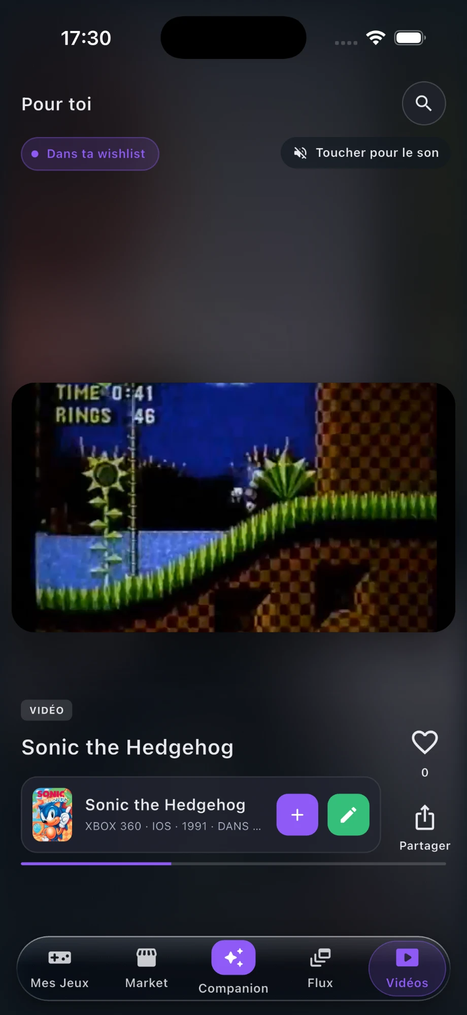 Scroll vidéo Qwargs — extrait de Sonic the Hedgehog rattaché à sa fiche